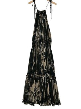 Banana Republic Black Maxi Dress with Gold Swirl Print